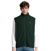 Cavaliére Unisex Microfleece Zip Vest in deep green with stand collar and embroidered logo on chest, styled for layering