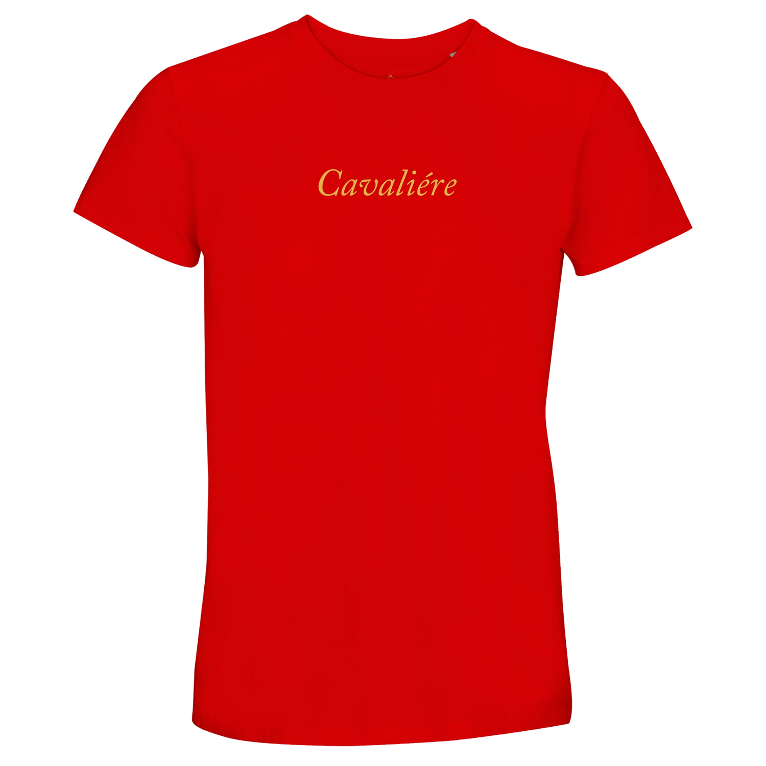 Women Crewneck T-shirt | Cavaliére in vibrant red with gold logo, classic fit and simple crew neck silhouette