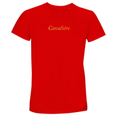 Women Crewneck T-shirt | Cavaliére in vibrant red with gold logo, classic fit and simple crew neck silhouette