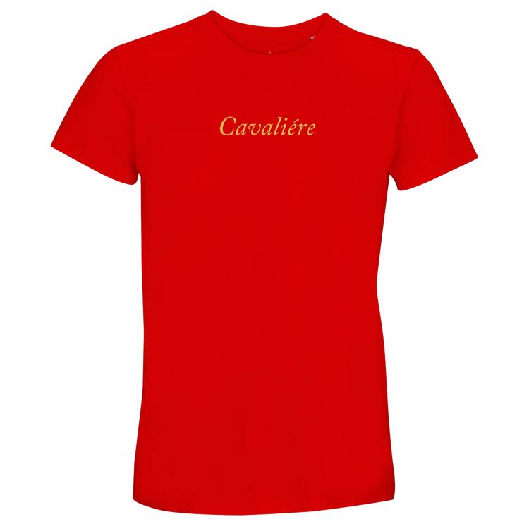 Women Crewneck T-shirt | Cavaliére in vibrant red with gold logo, classic fit and simple crew neck silhouette