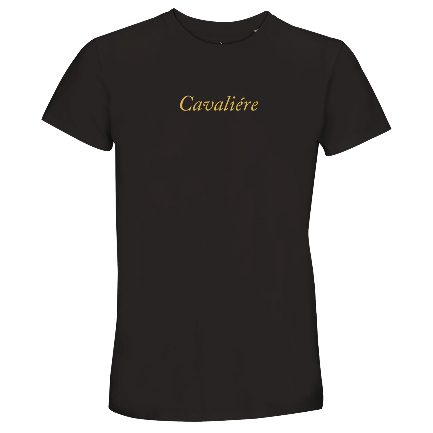 Women Crewneck T-shirt | Cavaliére in black with elegant gold logo embroidery on chest, classic crew neck silhouette