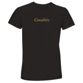 Women Crewneck T-shirt | Cavaliére in black with elegant gold logo embroidery on chest, classic crew neck silhouette