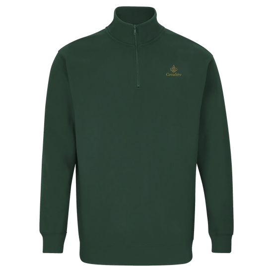 Cavaliére Unisex 1/4 Zip Sweatshirt in deep green with high collar and embroidered logo on the chest