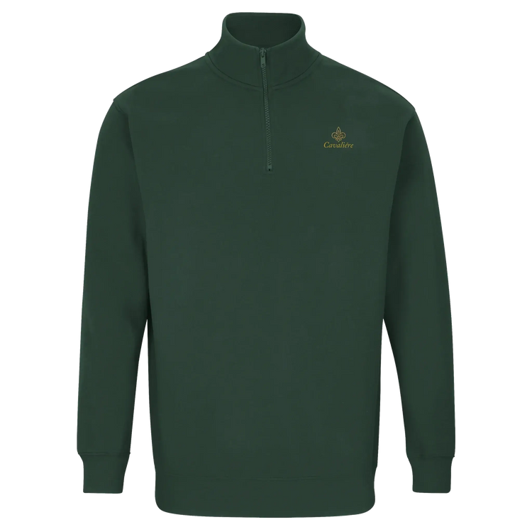 Cavaliére Unisex 1/4 Zip Sweatshirt in deep green with high collar and embroidered logo on the chest