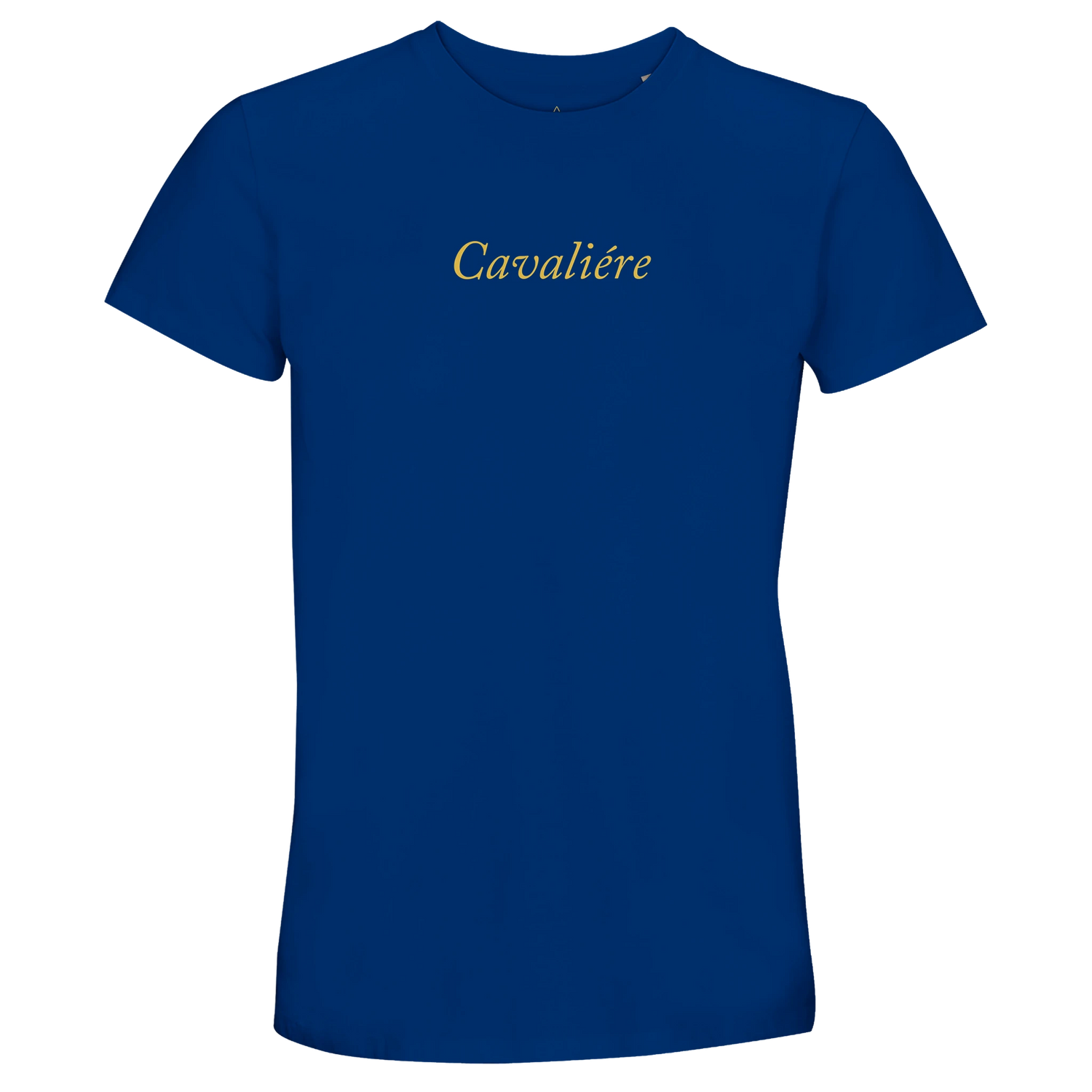 Women Crewneck T-shirt | Cavalière in navy blue featuring classic gold script logo and clean crew neck cut