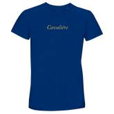 Women Crewneck T-shirt | Cavalière in navy blue featuring classic gold script logo and clean crew neck cut