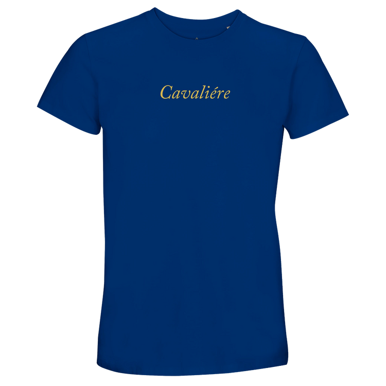 Women Crewneck T-shirt | Cavalière in navy blue featuring classic gold script logo and clean crew neck cut