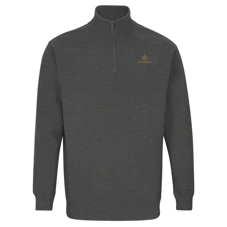Cavaliére Unisex 1/4 Zip Sweatshirt in dark gray with high collar and subtle logo embroidered on the chest