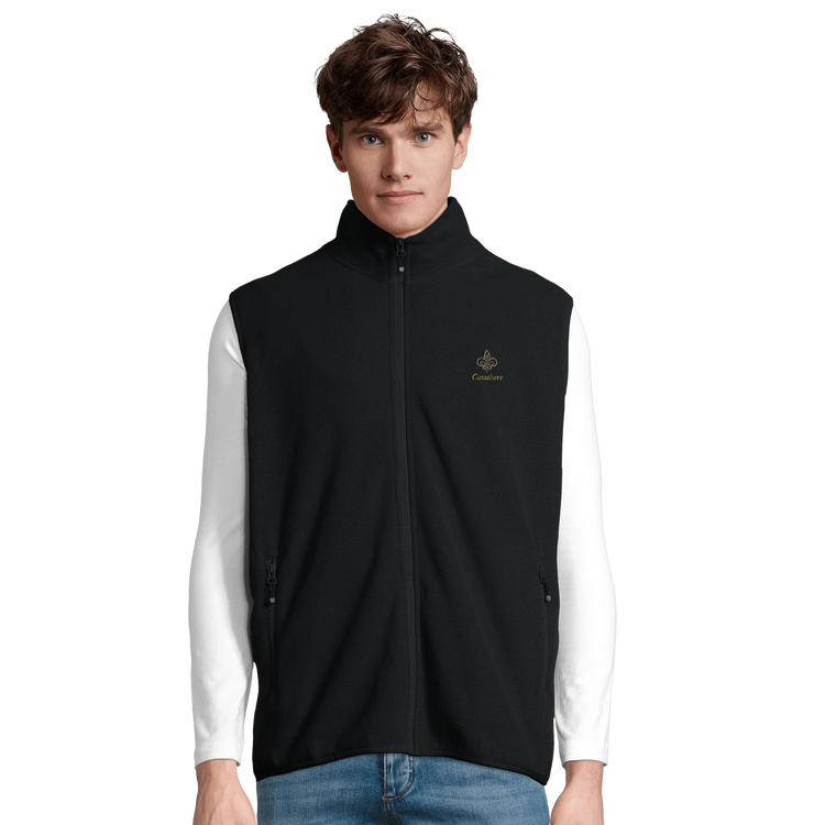 Cavaliére Unisex Microfleece Zip Vest in black with high collar and small embroidered logo on the chest