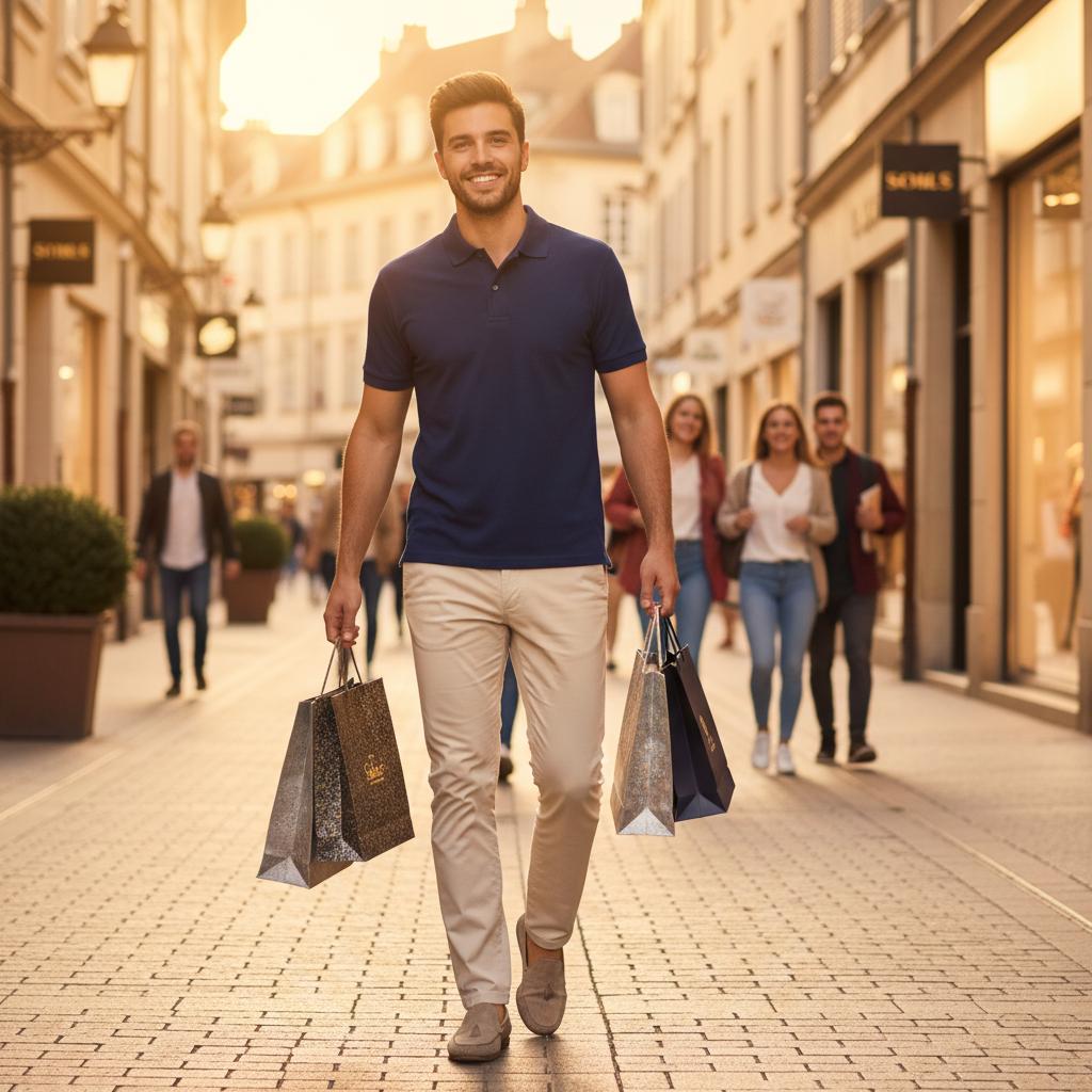 A Happy Man Returning with Shopping Bags from a Shopping Mall
