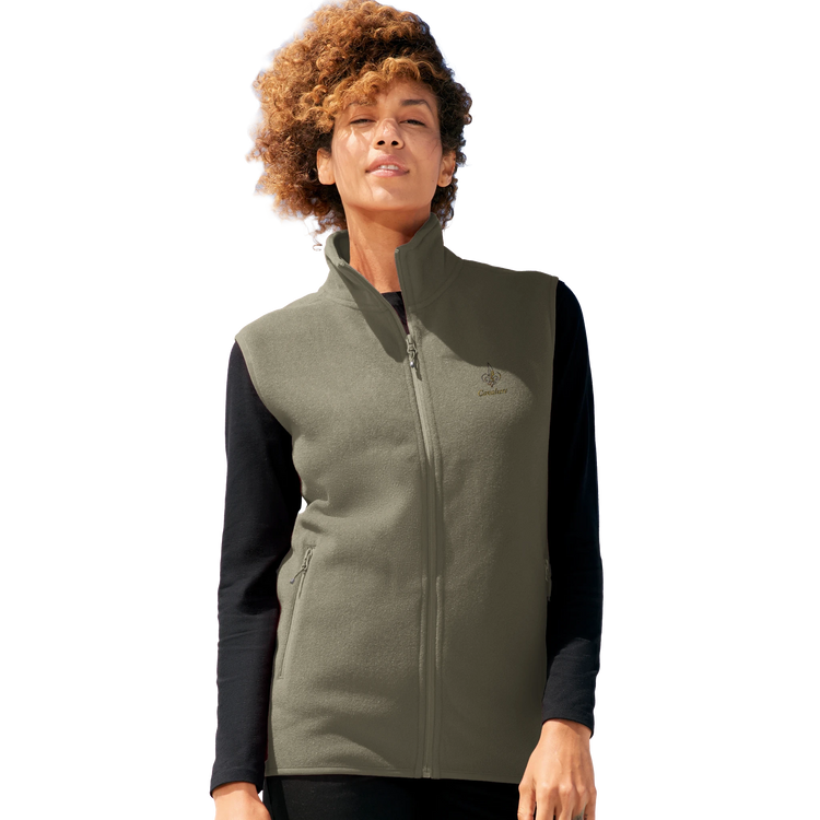 Cavaliére Unisex Microfleece Zip Vest in olive green with high collar and discreet embroidered logo on chest
