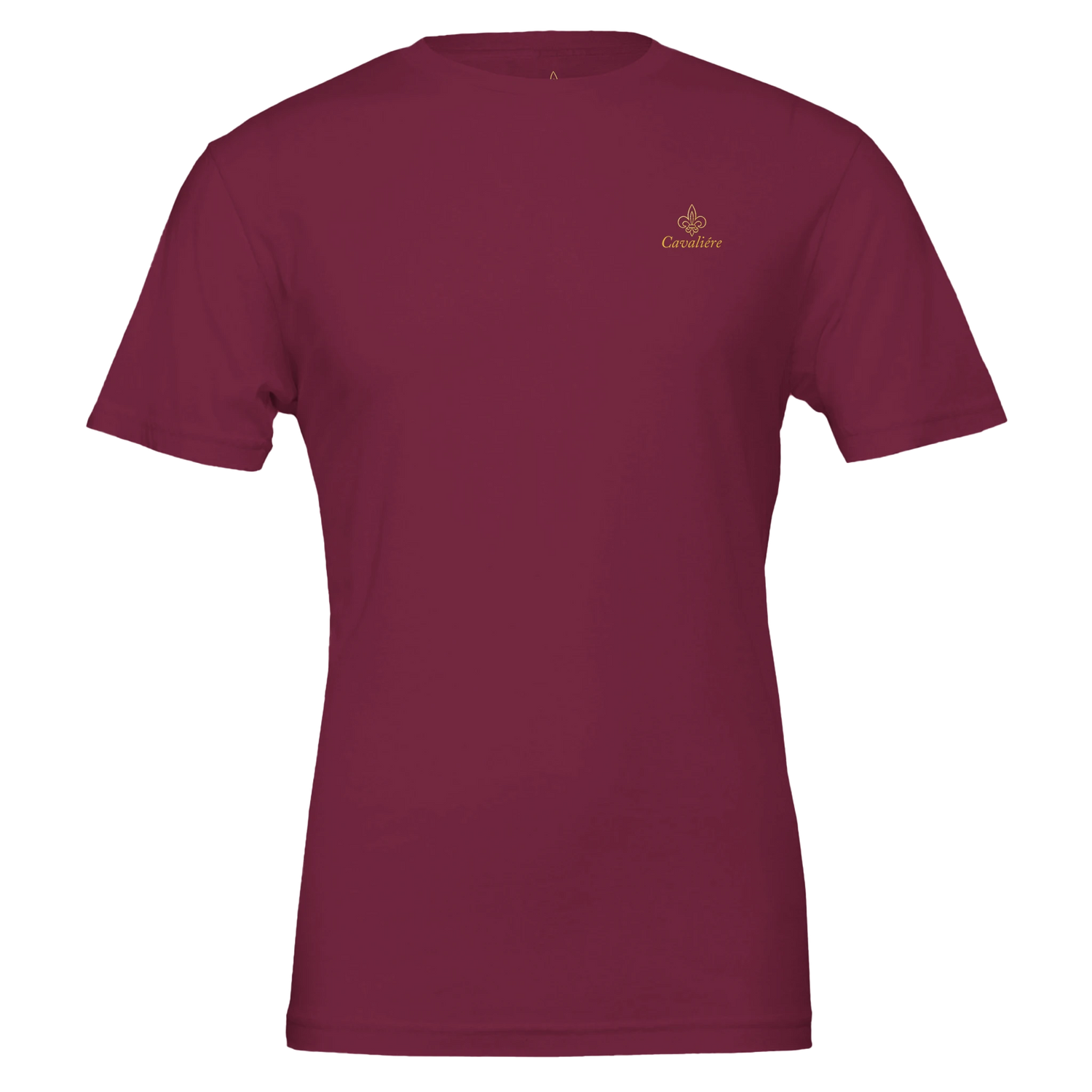 Premium Unisex Crewneck T-shirt | Cavaliére in rich burgundy with subtle gold embroidered logo on chest