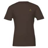 Premium Unisex Crewneck T-shirt | Cavaliére in deep brown with subtle embroidered gold logo on chest, sleek crew neck style