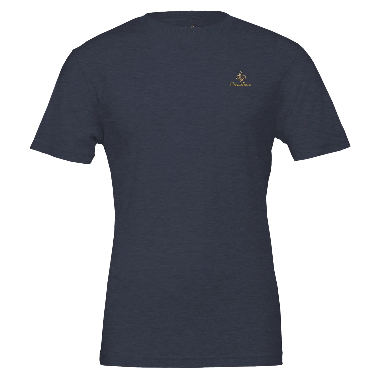 Premium Unisex Crewneck T-shirt | Cavalière in navy blue with small gold embroidered logo on back shoulder