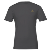 Premium Unisex Crewneck T-shirt | Cavaliére in charcoal grey with small gold embroidered logo on chest, classic crew neck style