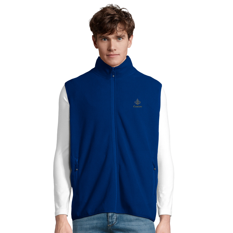 Cavaliére Unisex Microfleece Zip Vest in royal blue with high collar and embroidered logo on the chest