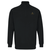 Cavaliére Unisex 1/4 Zip Sweatshirt in black with high collar and small gold embroidered logo on chest