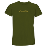Women Crewneck T-shirt | Cavaliére in olive green featuring elegant gold script logo at chest, classic fit design