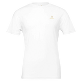 Premium Unisex Crewneck T-shirt | Cavaliére in white with gold embroidered logo on chest, clean minimalist crew neck style