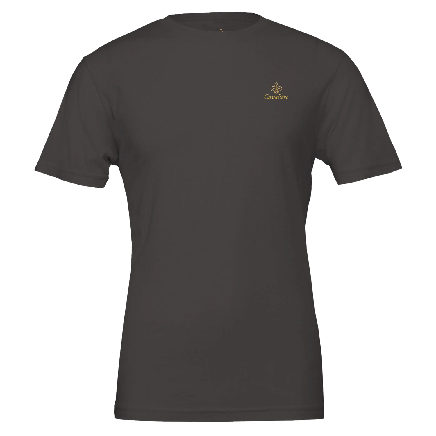 Premium Unisex Crewneck T-shirt | Cavaliére in dark grey with small gold embroidered logo on chest, classic fit crew neck style