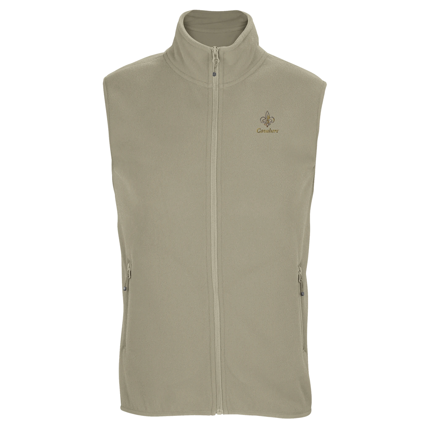 Cavaliére Unisex Microfleece Zip Vest in light beige with stand collar and subtle embroidered logo on the chest
