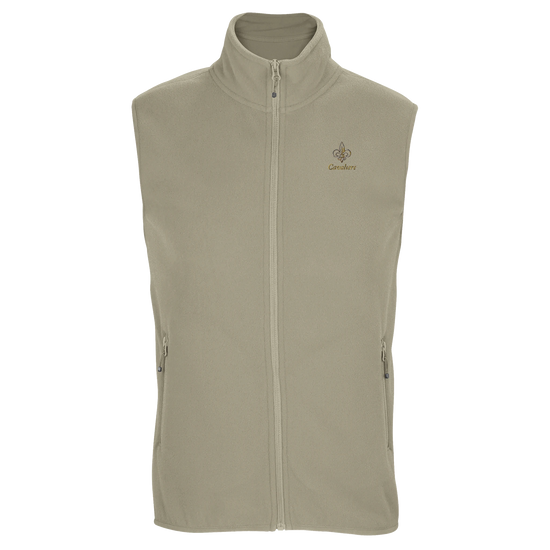 Cavaliére Unisex Microfleece Zip Vest in light beige with stand collar and subtle embroidered logo on the chest